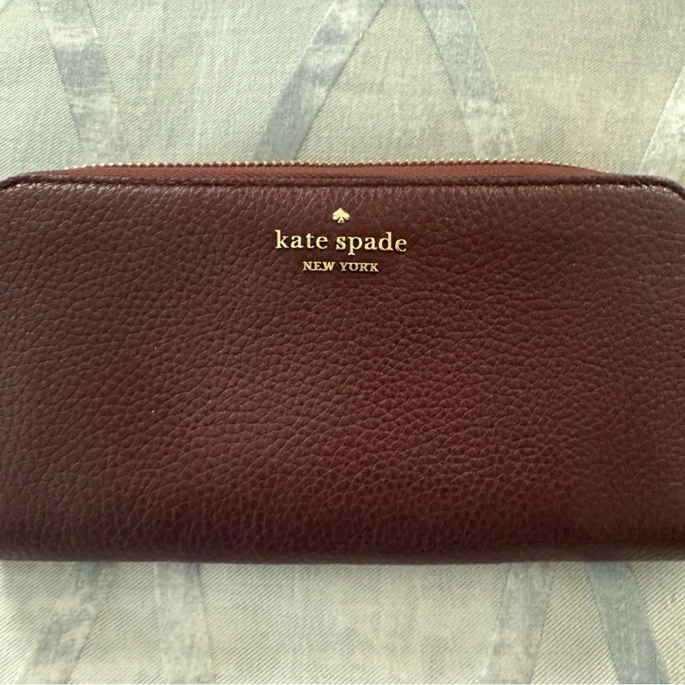 Kate Spade Lena Large Continental Wallet Pebbled Leather Cherrywood Zip Around